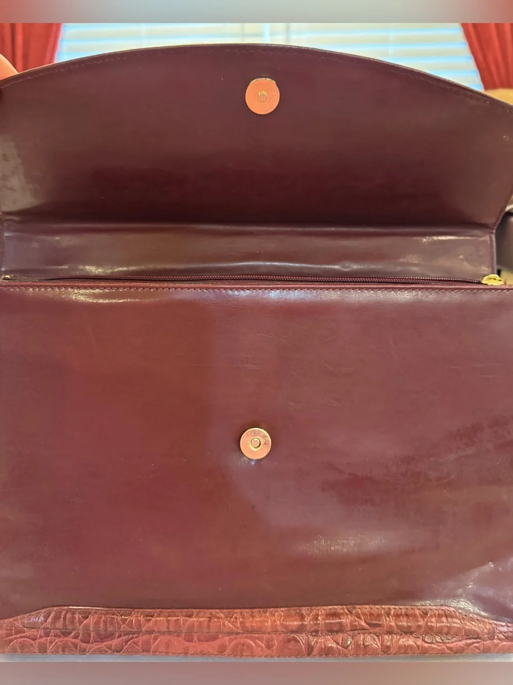 Vintage Belle Rose Burgundy Leather Briefcase Satchel Bag Croc Embossed Trim 80s